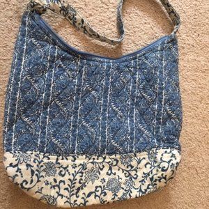 Lily Waters Expressions Quilted Floral Shoulder Zip Bag Blue White